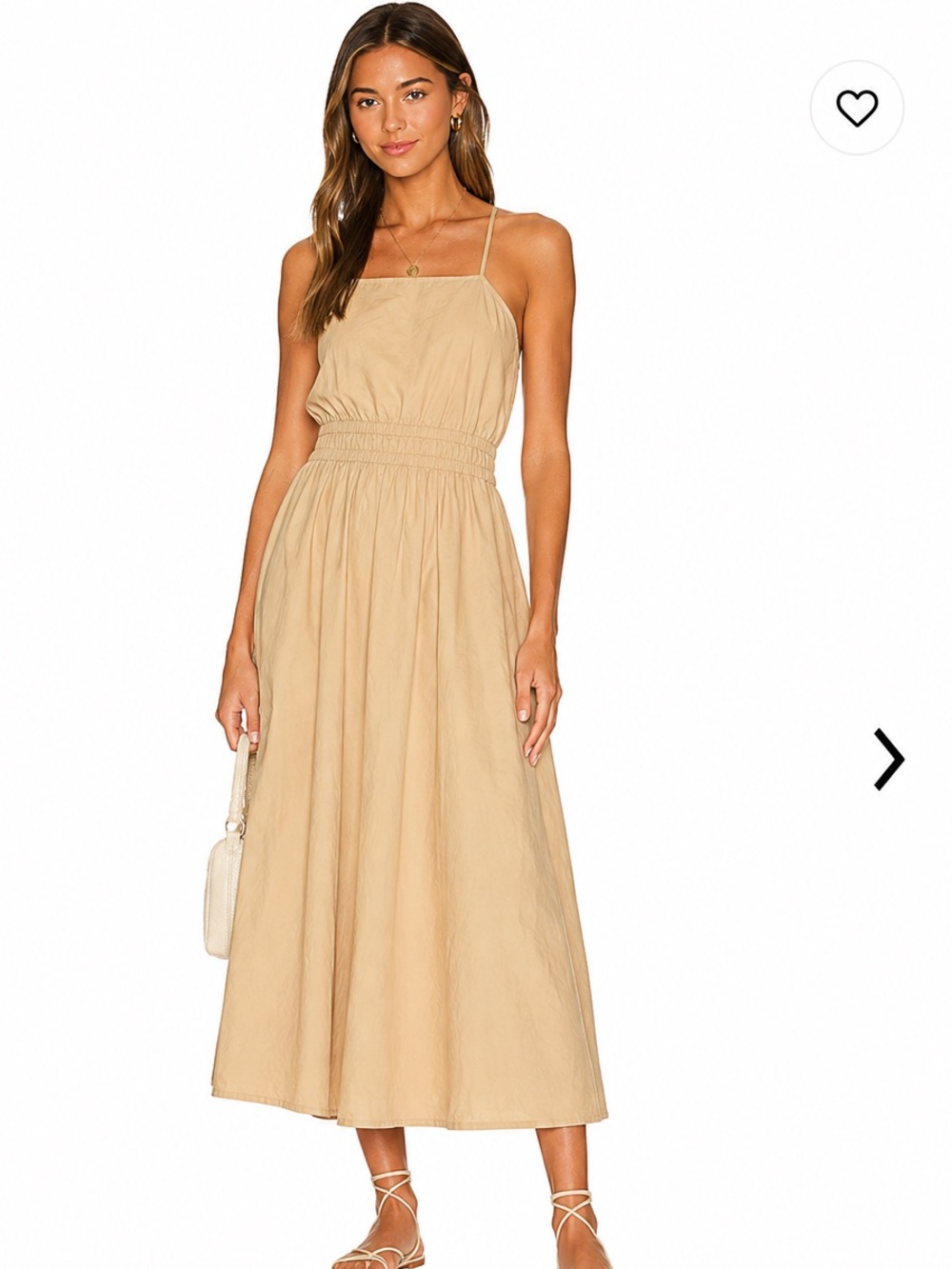 castro Beige Cotton Smocked Midi Dress Small
